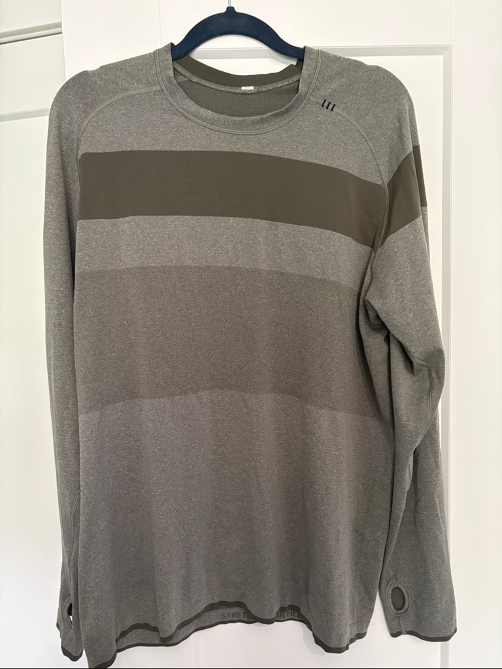 lululemon athletica Men's Olive Gray Striped Crew Sweatshirt
